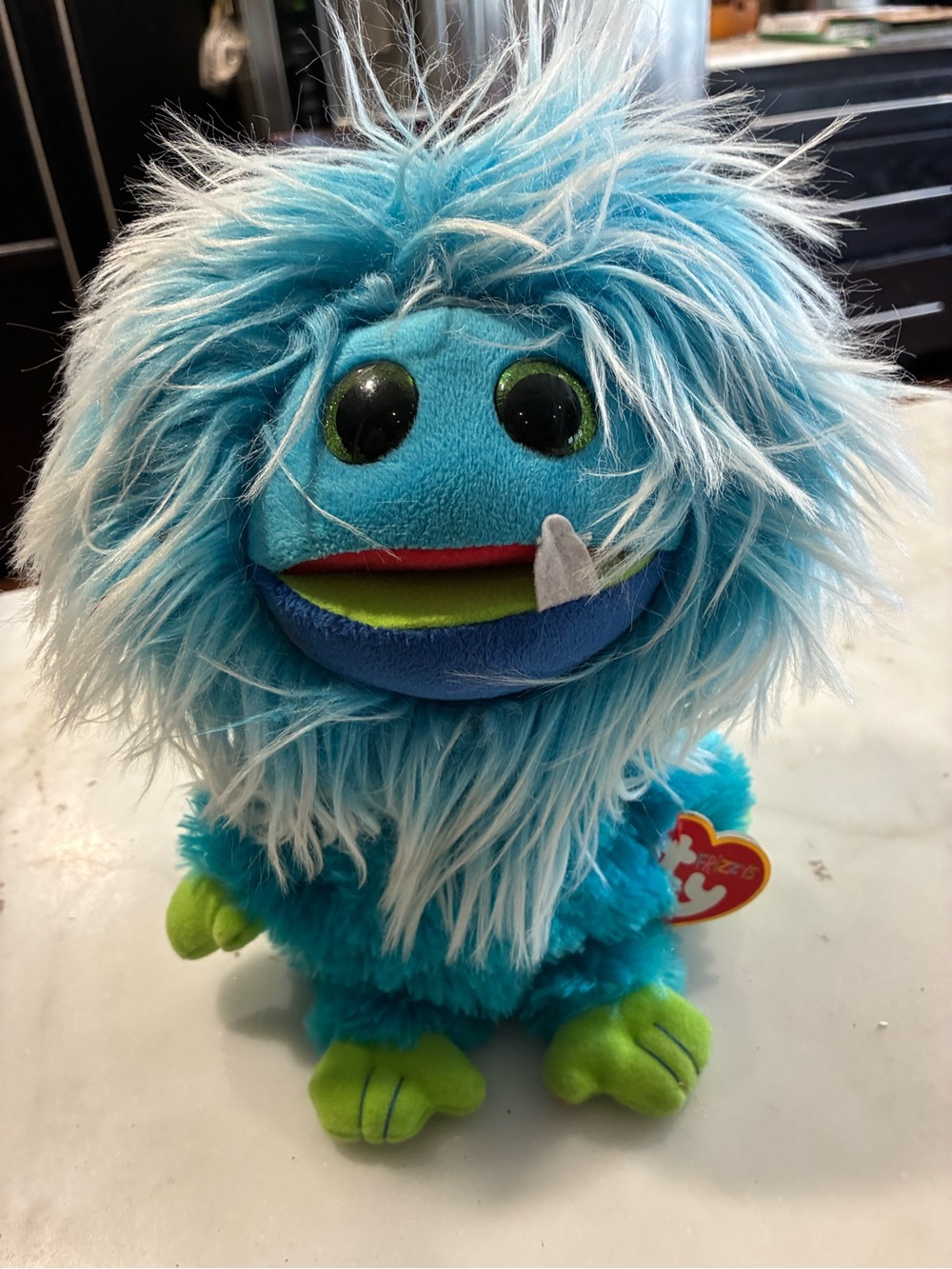 TY Blue Fuzzy Monster Plush Toy - Cute Blue & Green Stuffed Creature